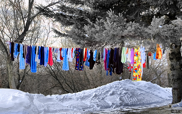 Laundry that dries up in frost